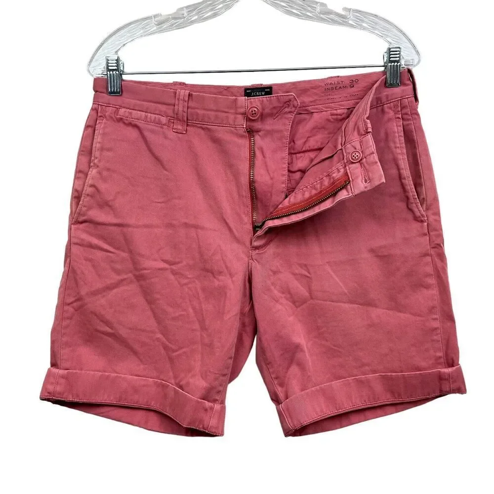 J. Crew Mens Stanton Chino Shorts Cuffed Hem Slash Pockets Salmon Pink Size 30W*